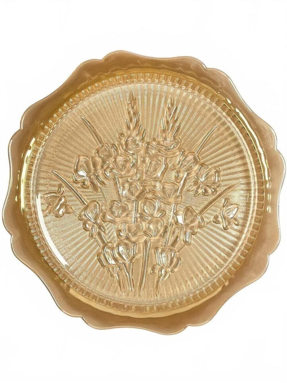 Vintage Jeannette Glass Iris Herringbone Marigold Carnival Glass Plate 12 in